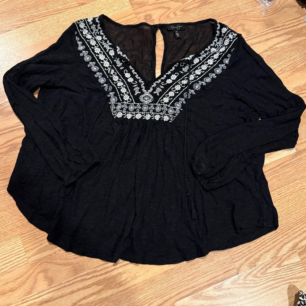 Jessica Simpson 2X Boho Black Blouse